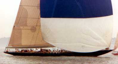Velsheda under spinnaker, note size of crew