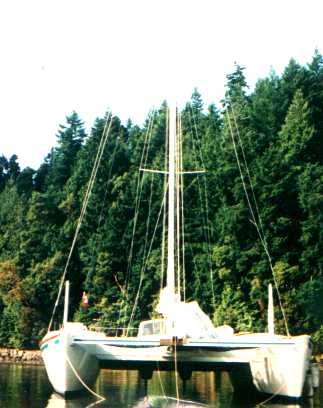 Bow shot of Meander anchored