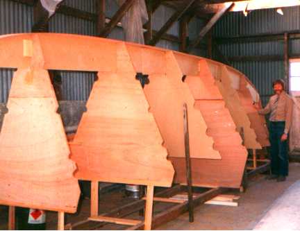 Bulkheads set up ready for fitting hull panels