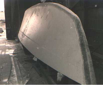Hull still upside down, but panels fitted and keel joint made